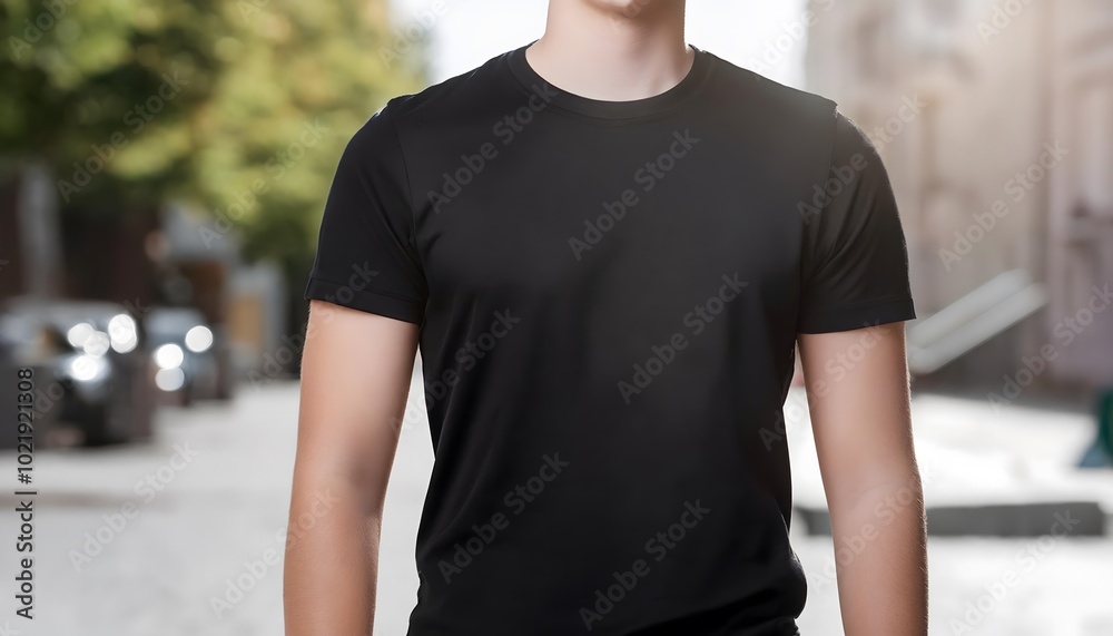 Young Man Shirt Mockup, Boy wearing a black t-shirt on the street in daylight, Shirt Mockup Template Young Man Shirt Mockup, Boy wearing a black t-shirt on the street in daylight, Shirt Mockup Template