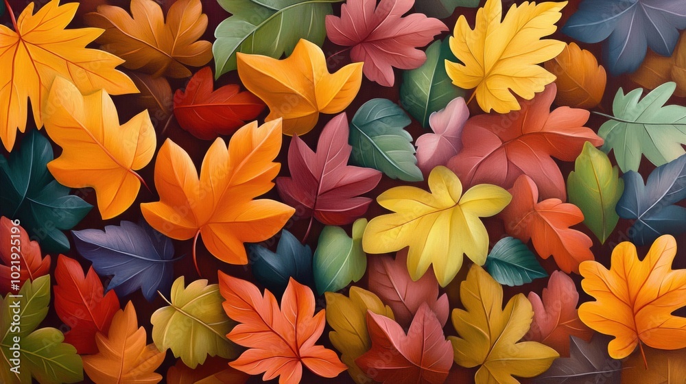 Vibrant autumn leaves in multicolor patterned arrangement Vibrant autumn leaves in multicolor patterned arrangement