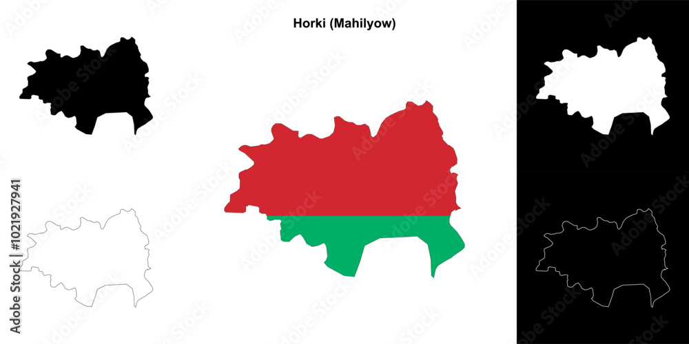 Fototapeta premium Horki district outline map set