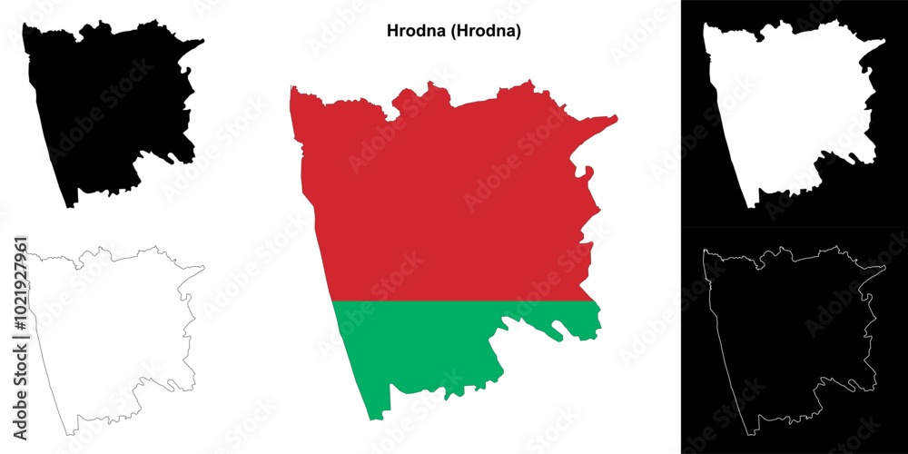 Fototapeta premium Hrodna district outline map set