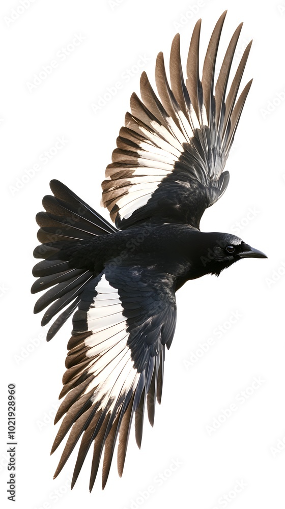 Fototapeta premium Greater Ani Vando Bird Flying on White Background, Photo Realistic, Wallpaper, Cover and Screen for Smartphone, PC, Laptop, 9:16 and 16:9 Format