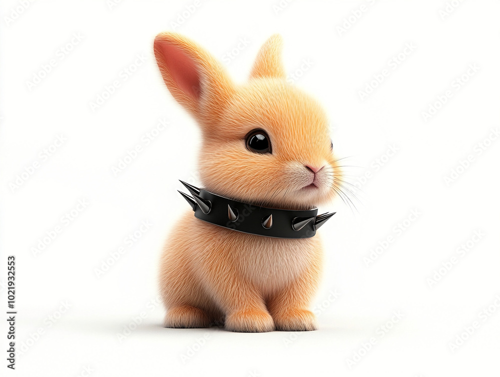 cute little bunny with black leather spike collar isolated against white background cute little bunny with black leather spike collar isolated against white background