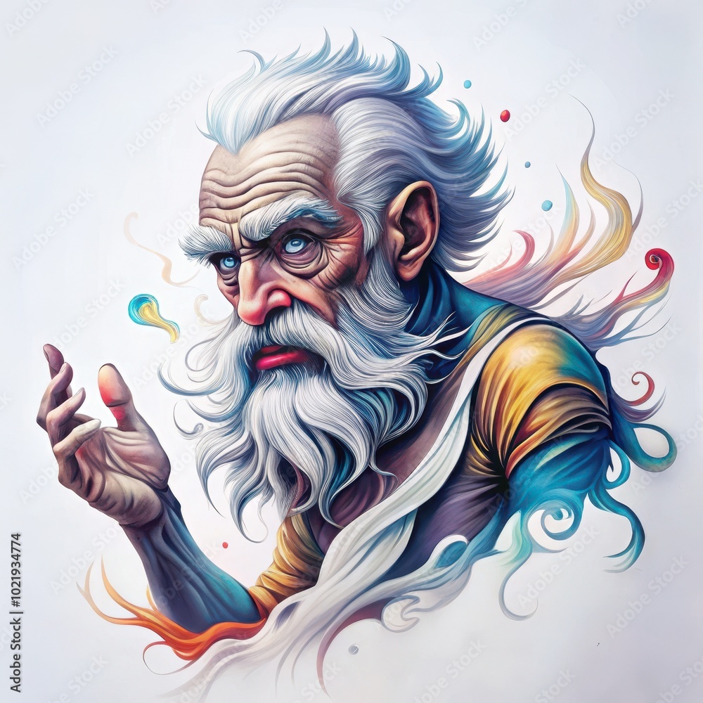 Obraz premium Thoughtful Elderly Man with Flowing Hair Gesturing