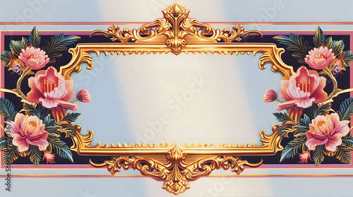 Vintage scroll frame with floral elements and calligraphic flourishes, perfect for wedding invitations or retro designs photo