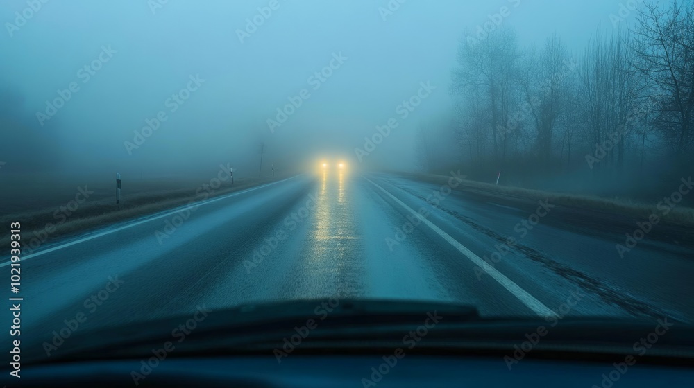 foggy road seen through fogged car windshield generative ai foggy road seen through fogged car windshield generative ai