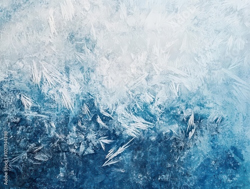 abstract winter art featuring icy blues and whites, showcasing intricate frost patterns and a sense of cool ambiance, evoking the essence of a frozen landscape