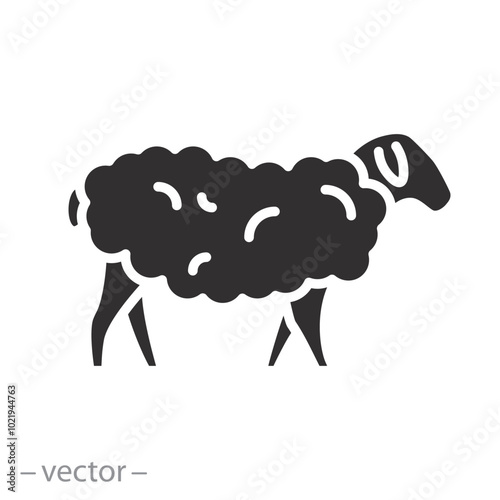 fluffy lamb, sheep or goat icon, woolly livestock, ewe pasture, flat vector illustranion