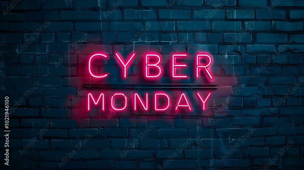 Obraz premium Red Neon 'CYBER MONDAY' Sign on a Brick Wall