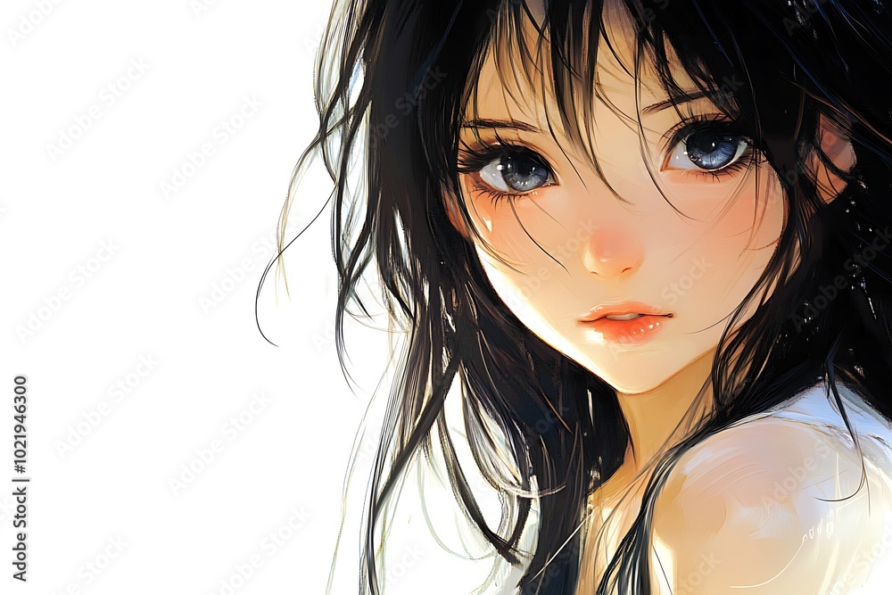 Anime girl portrait with black hair and big eyes Anime girl portrait with black hair and big eyes