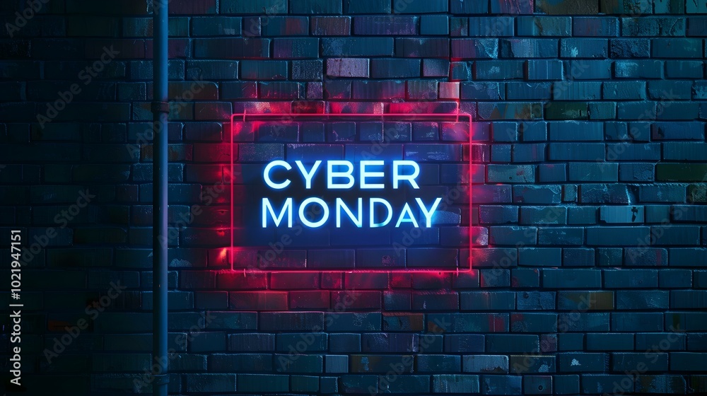 White Neon 'CYBER MONDAY' Sign on a Brick Wall White Neon 'CYBER MONDAY' Sign on a Brick Wall