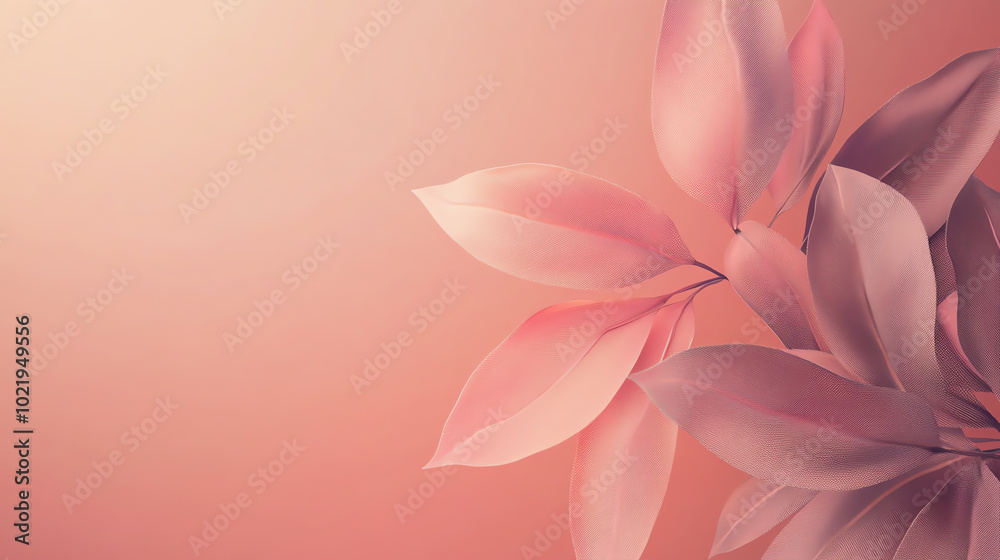Obraz premium A collection of soft pink leaves with a smooth gradient background, creating a serene and calming atmosphere perfect for design or decor.