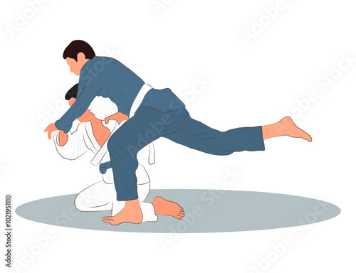 Wrestling, two men in one of the types of wrestling. Male judo.