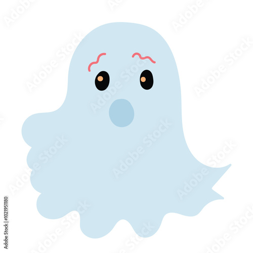 Funny Halloween ghost. Cartoon character. Vector illustration. 