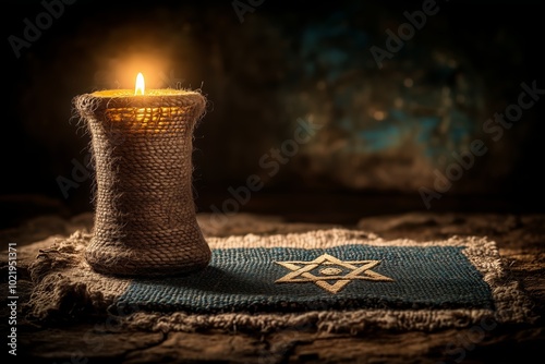 candle with jewish star, sacred gatherings, jewish cultural heritage, sacred moments and holiday blessings photo