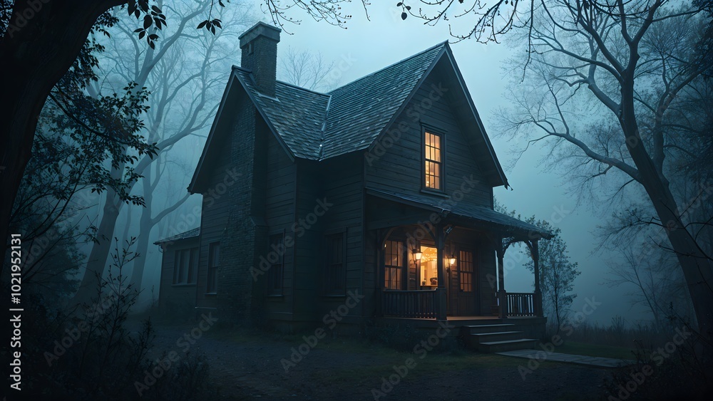 Halloween mysterious abandoned cabin in the woods evoking curiosity and unease in a haunting setting Halloween mysterious abandoned cabin in the woods evoking curiosity and unease in a haunting setting