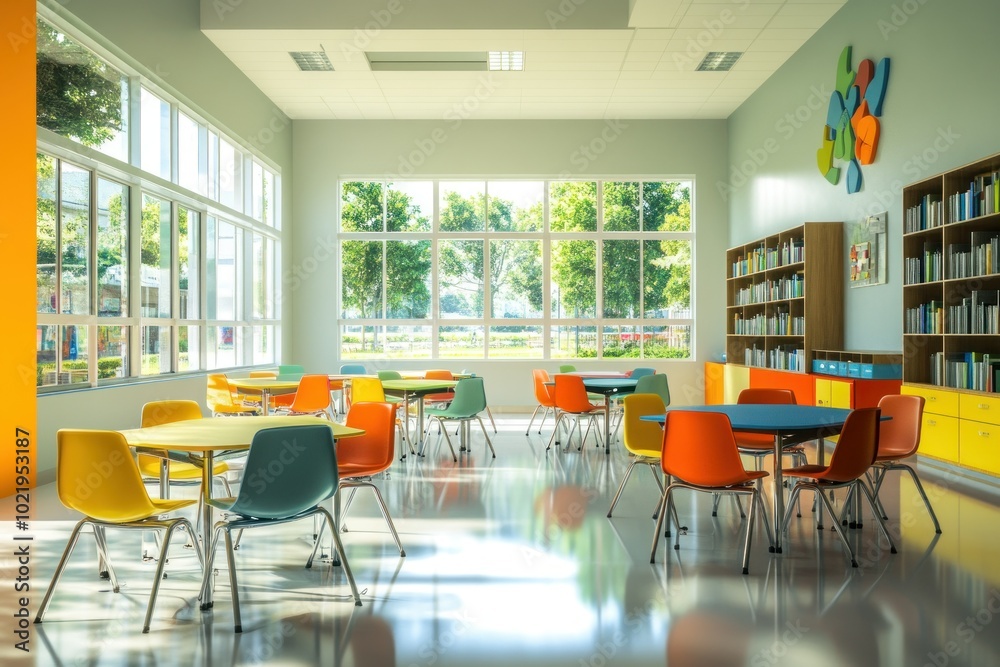 Bright and Colorful Classroom with Vibrant Chairs Bright and Colorful Classroom with Vibrant Chairs