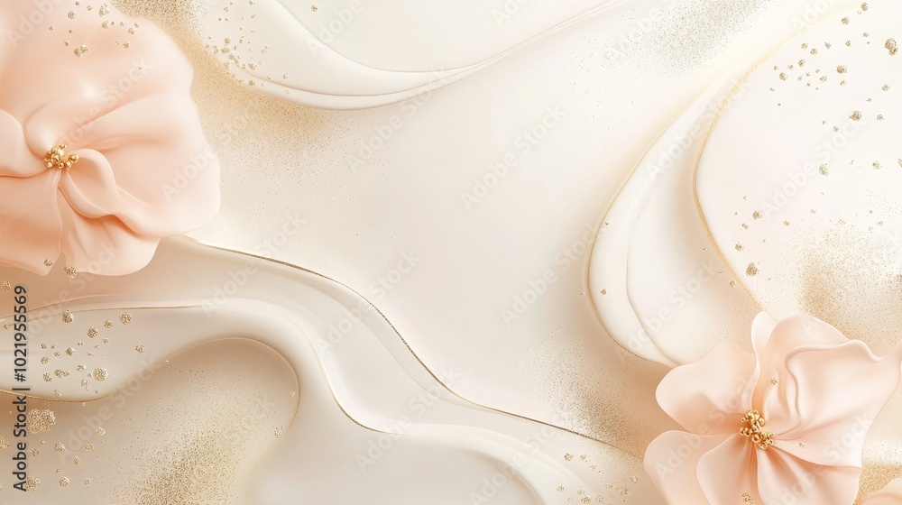 A soft, elegant background featuring flowing textures and delicate flowers, ideal for invitations or branding. A soft, elegant background featuring flowing textures and delicate flowers, ideal for invitations or branding.