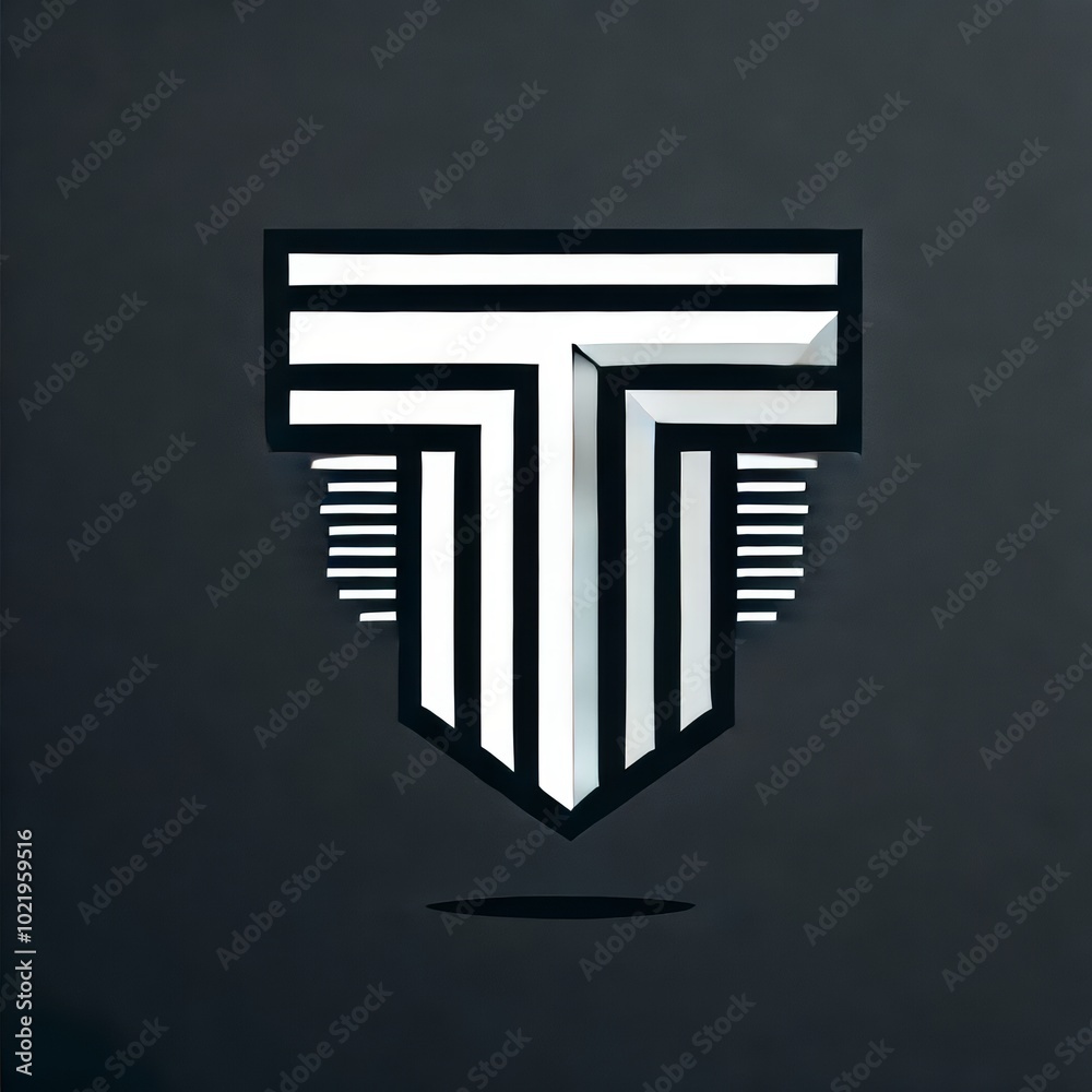 Modern T logo, black and white, sharp lines Modern T logo, black and white, sharp lines