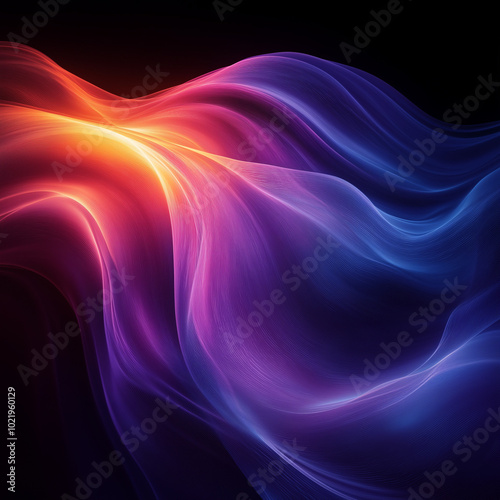 Wallpaper Mural Abstract neon waves in vivid shades of purple, orange, and blue flow like a digital ocean under a cosmic sky, creating a vibrant background Torontodigital.ca