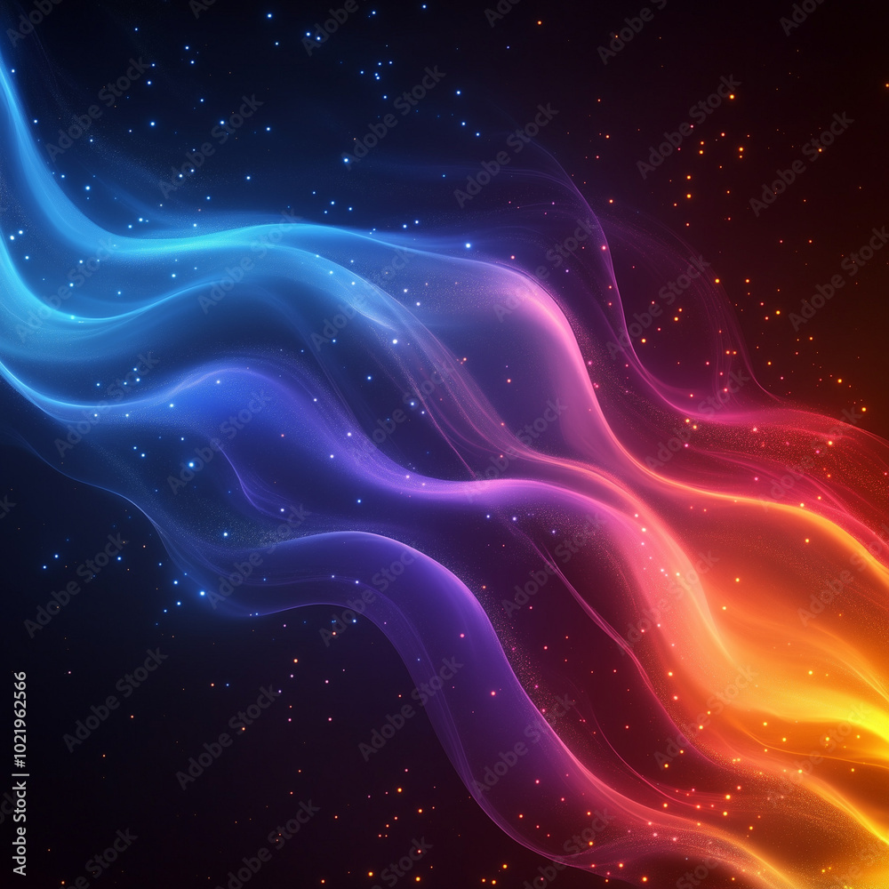 Abstract neon waves in purple, pink, and orange blend into each other, creating a fluid and energetic landscape under a star-filled sky Abstract neon waves in purple, pink, and orange blend into each other, creating a fluid and energetic landscape under a star-filled sky