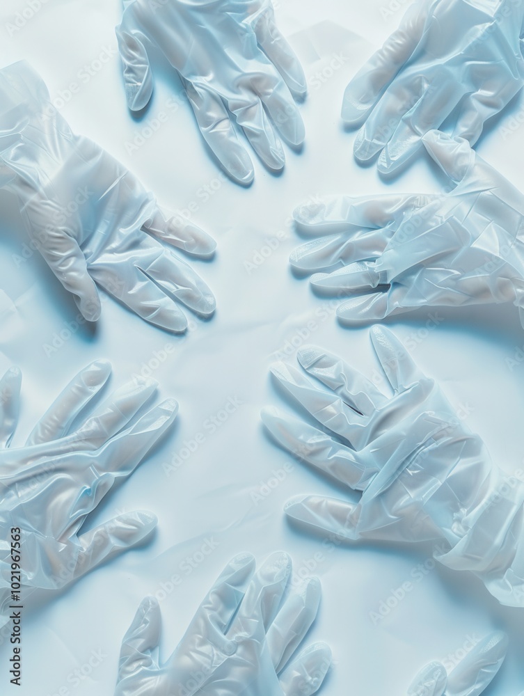 A collection of sterile medical gloves is displayed on a pristine white surface, ready for use in various healthcare applications. Generative AI A collection of sterile medical gloves is displayed on a pristine white surface, ready for use in various healthcare applications. Generative AI