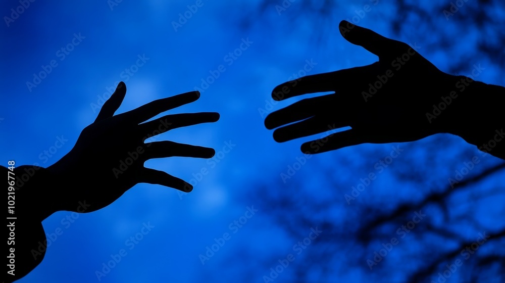 one offering support, the other asking for help, silhouetted against a deep blue night sky generative ai one offering support, the other asking for help, silhouetted against a deep blue night sky generative ai