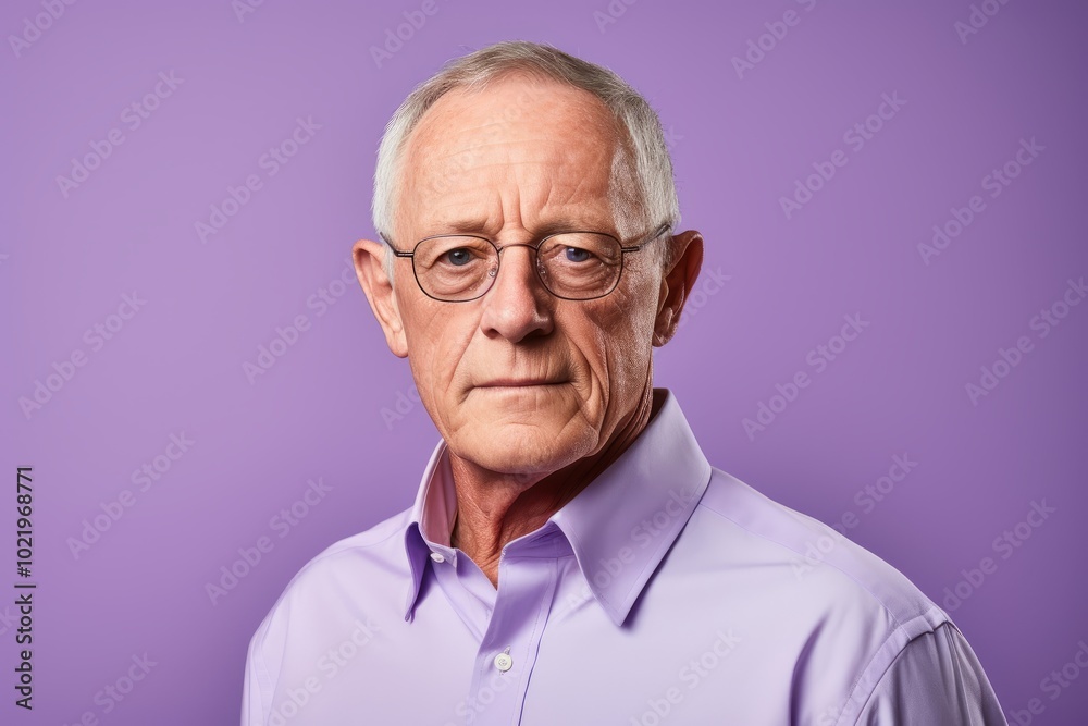Portrait of a senior man with glasses on a purple background. Portrait of a senior man with glasses on a purple background.