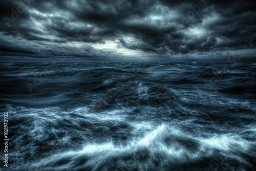 Stormy Sea Under Dark Ominous Clouds