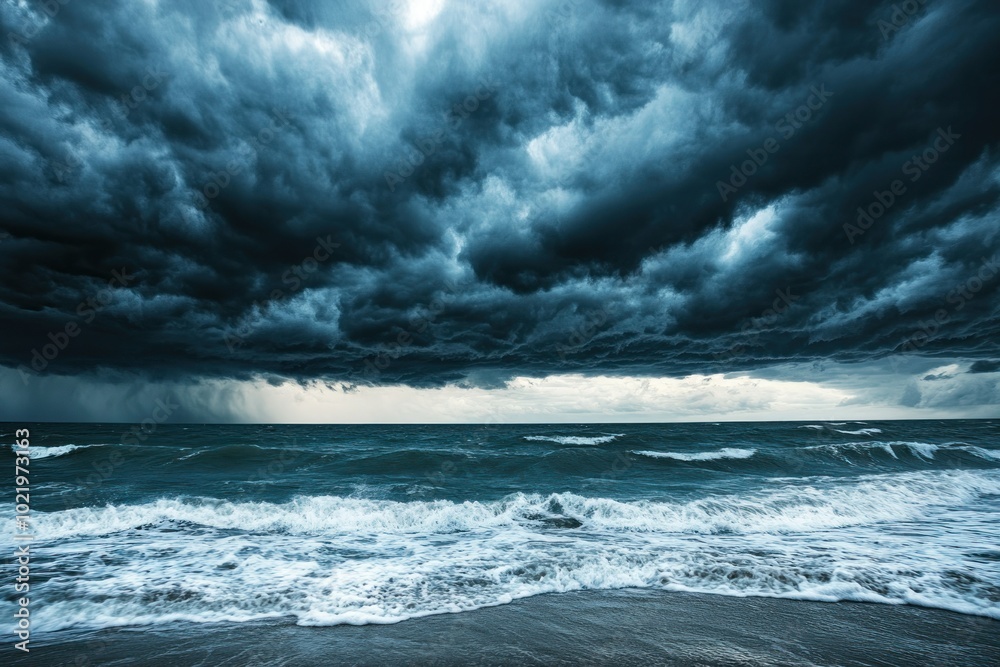 Fototapeta premium Dark Stormy Sea Under Ominous Clouds