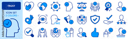 Icons in two colors about trust