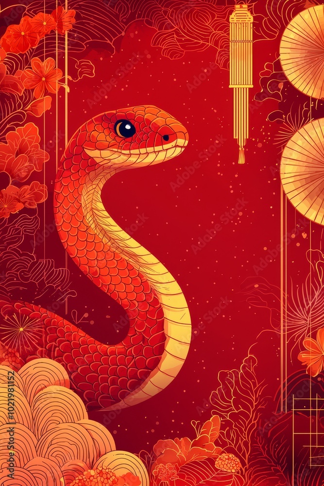 Obraz premium An Elegant Red Snake Illustration Perfectly Captured for the Lunar New Year Celebrations