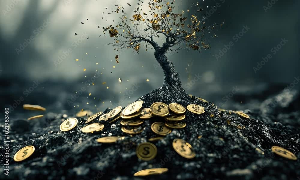 Golden Tree Growing From a Pile of Coins