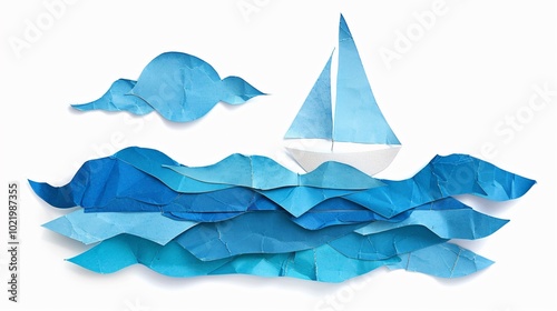 Collage illustration of the sea with a sailboat