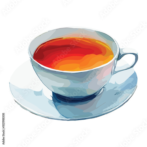 hot tea in watercolor illustration style, isolated vector on white background