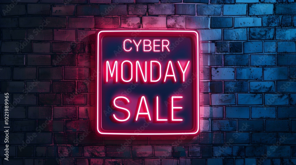 Red Neon 'CYBER MONDAY SALE' Sign on a Brick Wall Red Neon 'CYBER MONDAY SALE' Sign on a Brick Wall