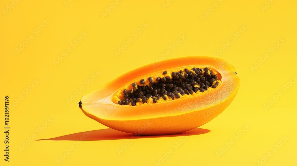 Fresh Papaya on Bright Yellow Background Fresh Papaya on Bright Yellow Background