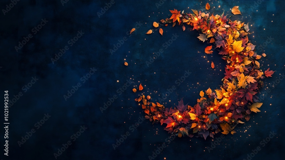 A blue background with a flowery wreath in the center A blue background with a flowery wreath in the center
