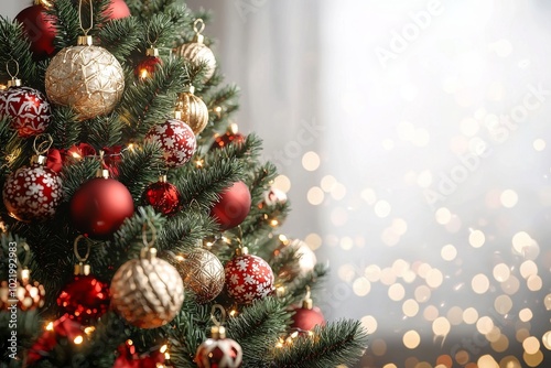 foto realistica di un paezzo di albero di Natale decorato,  photo