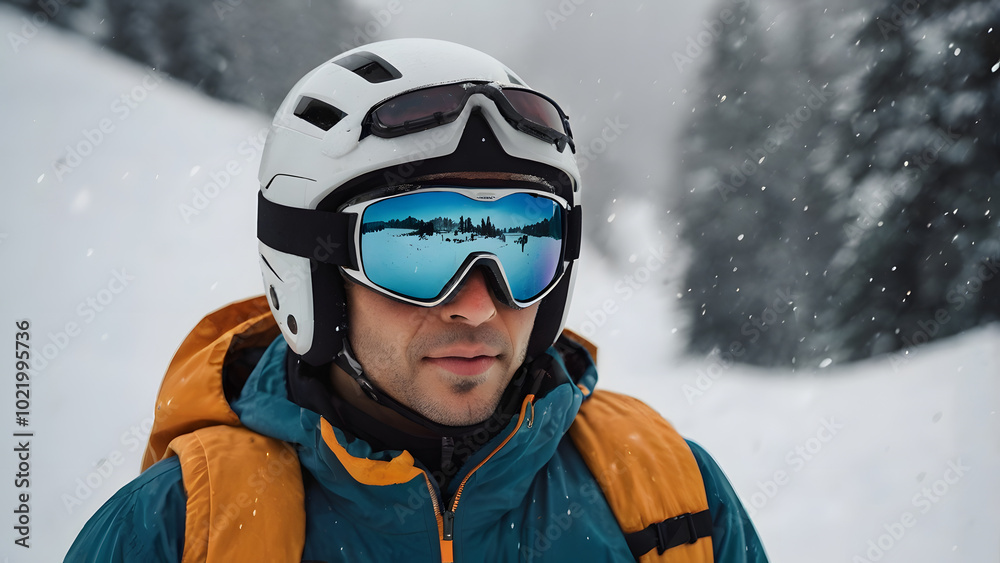 a person wearing a ski helmet and goggles standing in the snow generative ai a person wearing a ski helmet and goggles standing in the snow generative ai