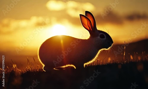 Silhouetted Rabbit at Sunset