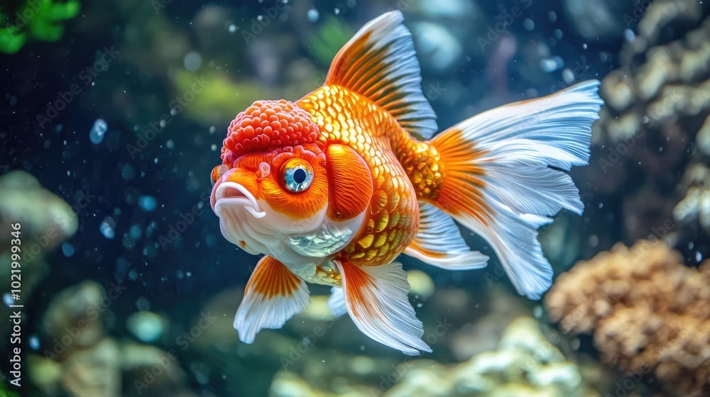 Colorful Goldfish Swimming in Clear Water Colorful Goldfish Swimming in Clear Water