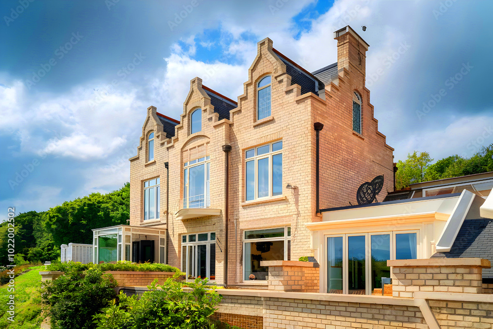 Luxury residential brick terraced house, UK. sunny day. Luxury residential brick terraced house, UK. sunny day.