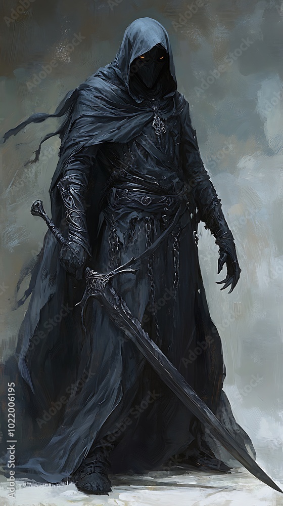 Dark Knight Warrior with Sword, Fantasy Character Art Illustration Dark Knight Warrior with Sword, Fantasy Character Art Illustration