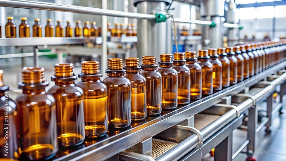 Jars on a conveyor line. Production. Jars on a conveyor line. Production.
