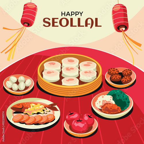 Korean traditional food rice cake soup, tteokguk for Happy Seollal Celebration