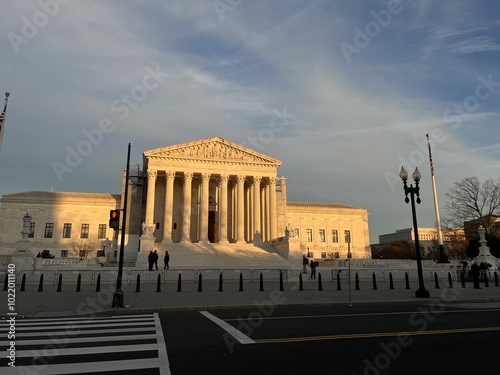 U.S. Supreme Court in the evening.Wide.