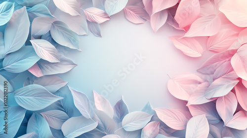 A beautiful arrangement of pastel-colored leaves forming a circular frame on a soft background, ideal for nature-themed designs and compositions. photo