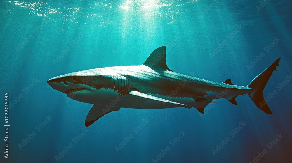 Fototapeta premium Majestic Shark Swimming in Clear Blue Water