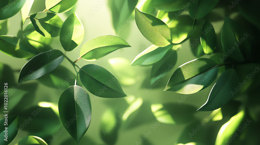 Close-up of lush green leaves illuminated by soft natural light, creating a serene and peaceful atmosphere, perfect for nature-themed designs. Close-up of lush green leaves illuminated by soft natural light, creating a serene and peaceful atmosphere, perfect for nature-themed designs.