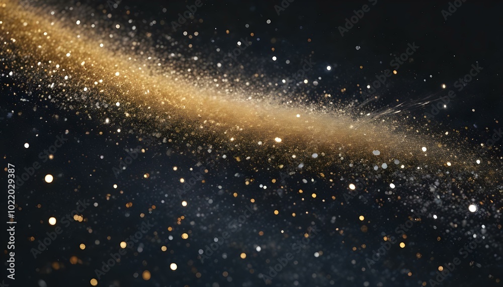 Luxurious Abstract Background with Sparkling Gold and Silver Glitter Particles on Black